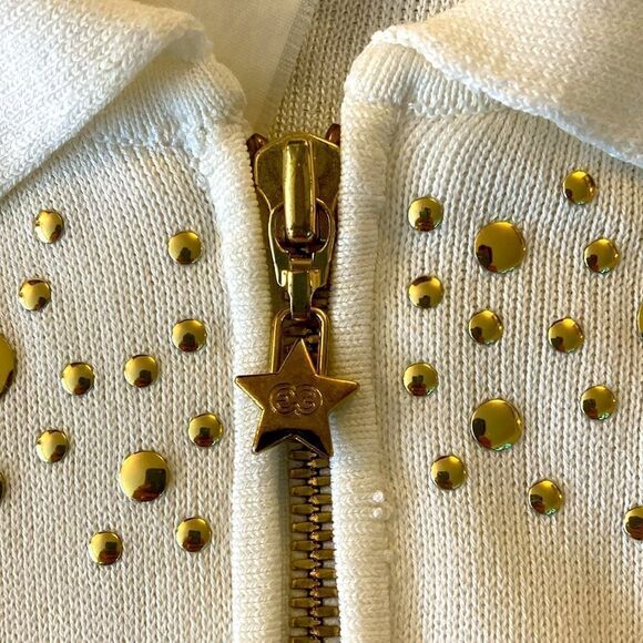 Escada Woman’s White & Gold Studded Cropped Jacket Full Double Zipper. Size 4. - Picture 5 of 8